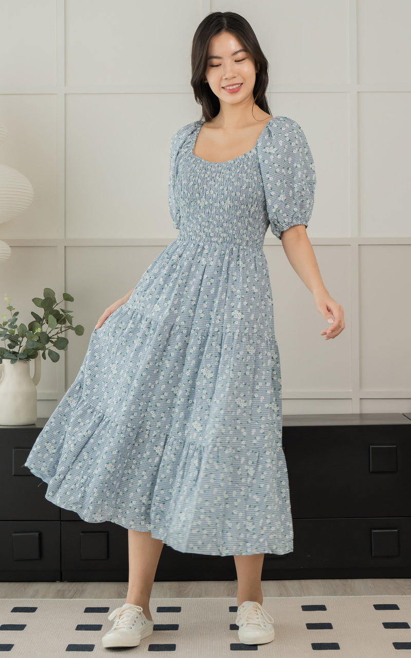 Ada Floral Nursing Dress in Blue