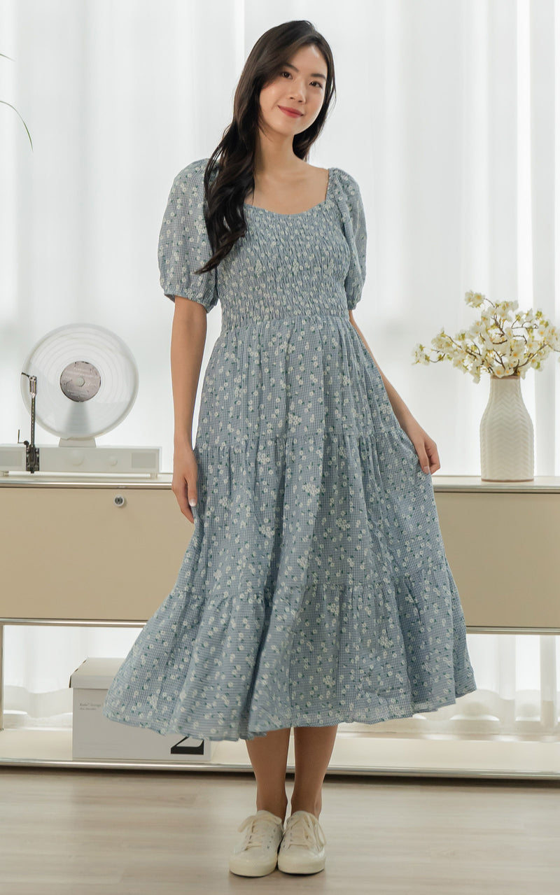 Ada Floral Nursing Dress in Blue