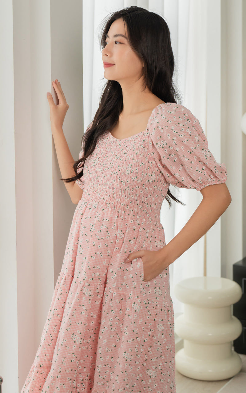 Ada Floral Nursing Dress in Pink