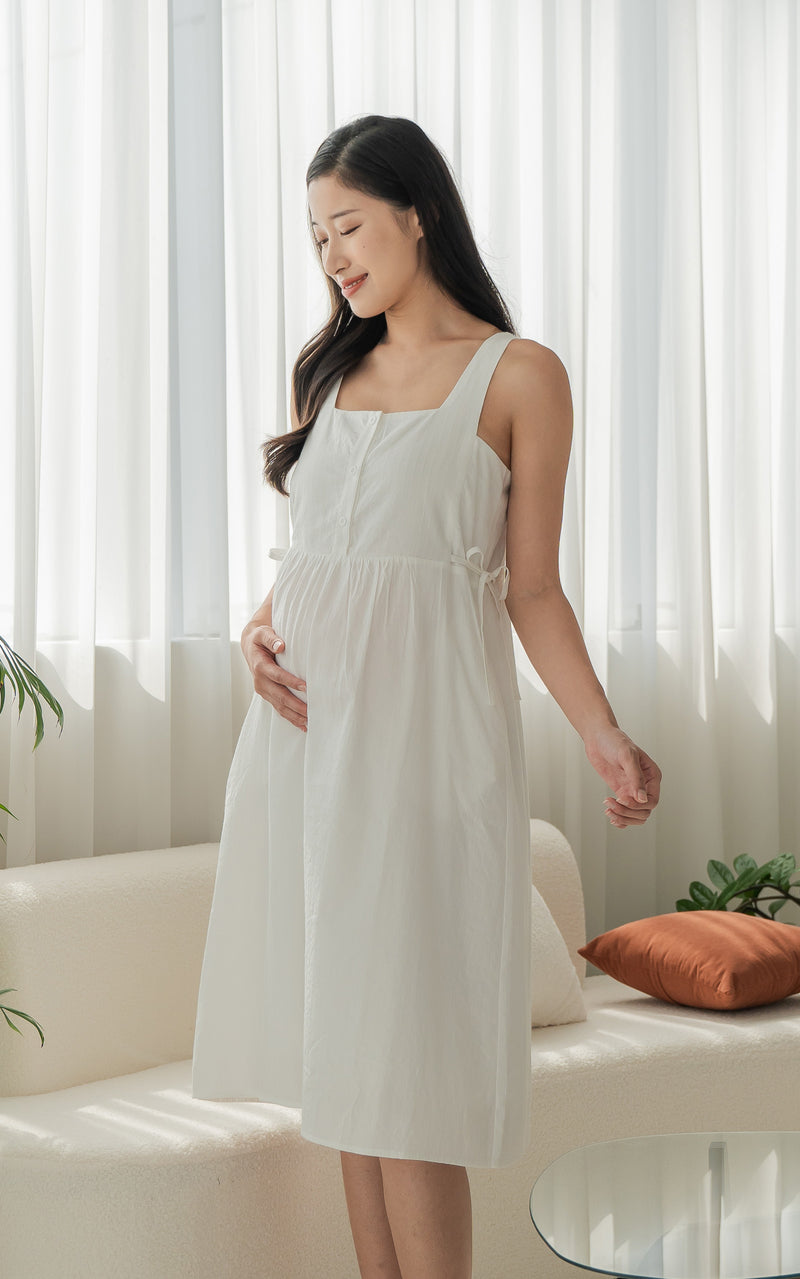 Amara Lines Nursing Dress in White