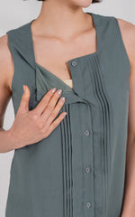 Bailey Pleated Nursing Top in Muted Green