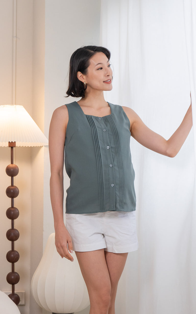 Bailey Pleated Nursing Top in Muted Green