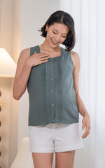 Bailey Pleated Nursing Top in Muted Green