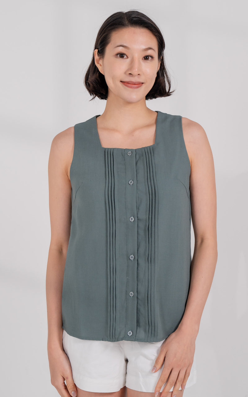 Bailey Pleated Nursing Top in Muted Green