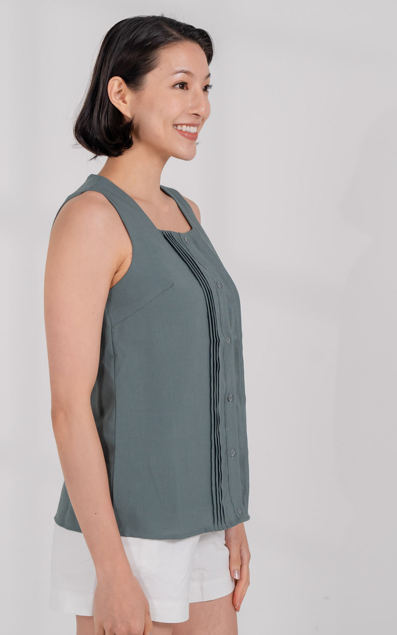 Bailey Pleated Nursing Top in Muted Green