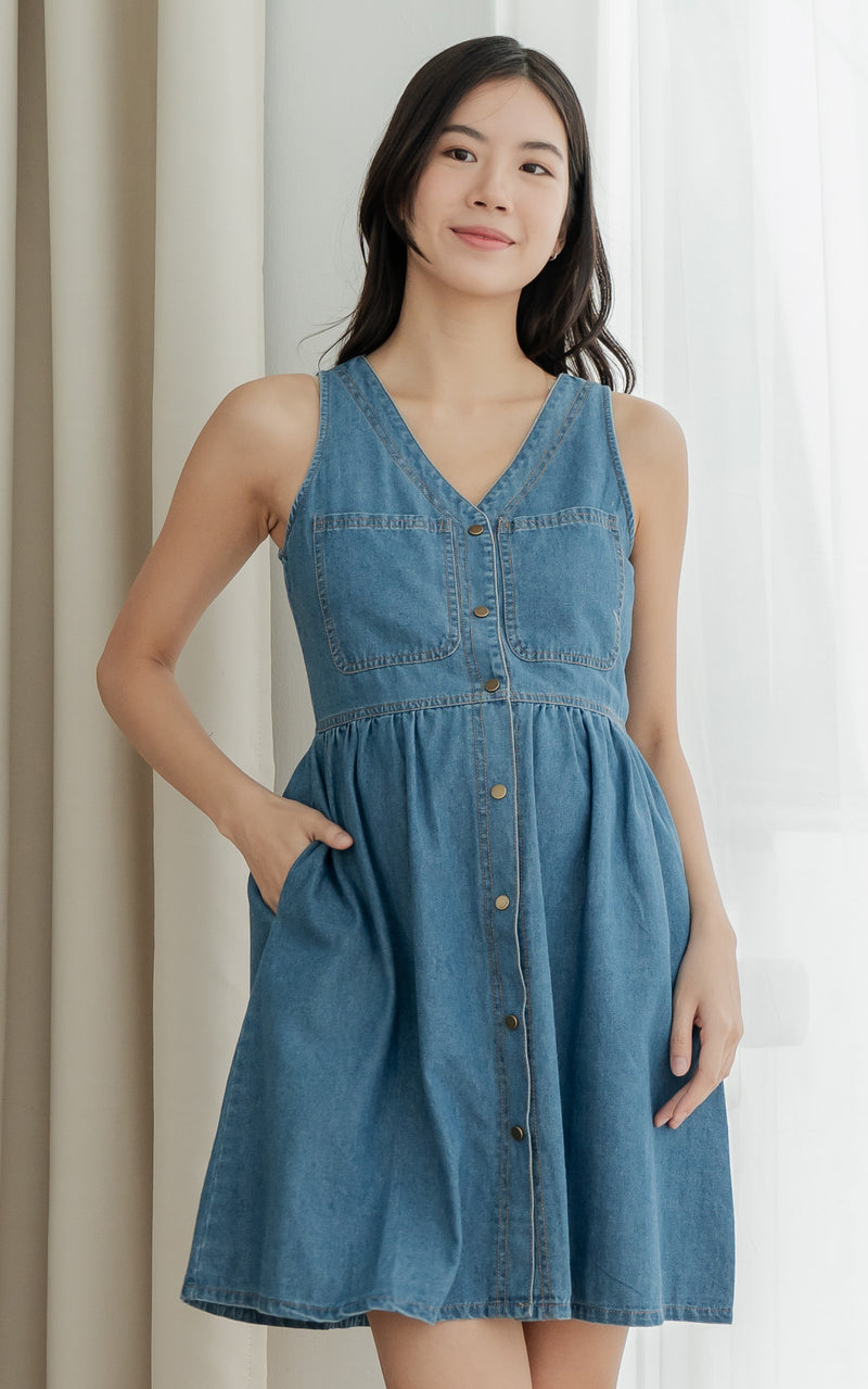 Blakely Denim Nursing Dress in Dark Denim