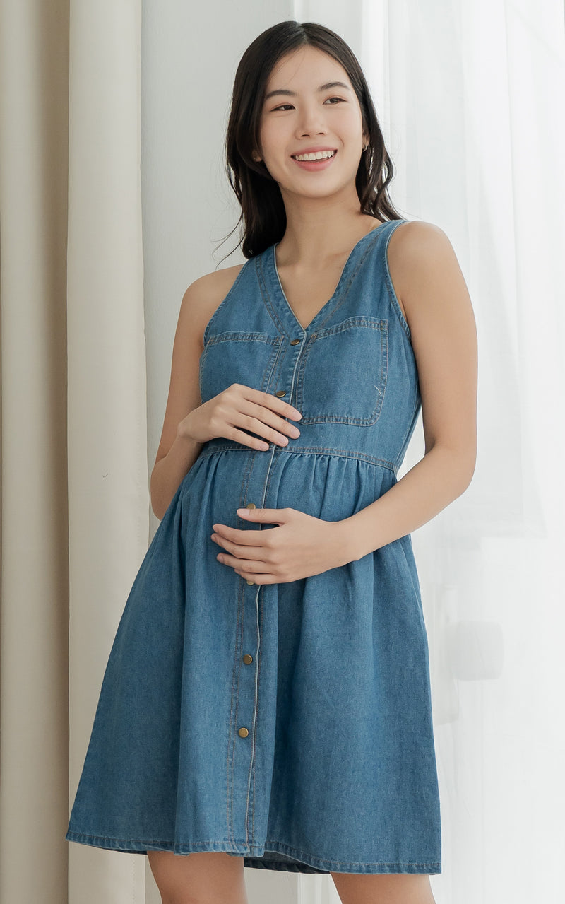 Blakely Denim Nursing Dress in Dark Denim