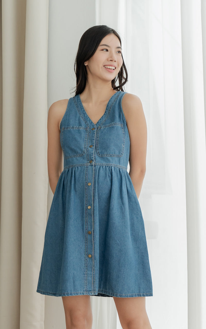 Blakely Denim Nursing Dress in Dark Denim