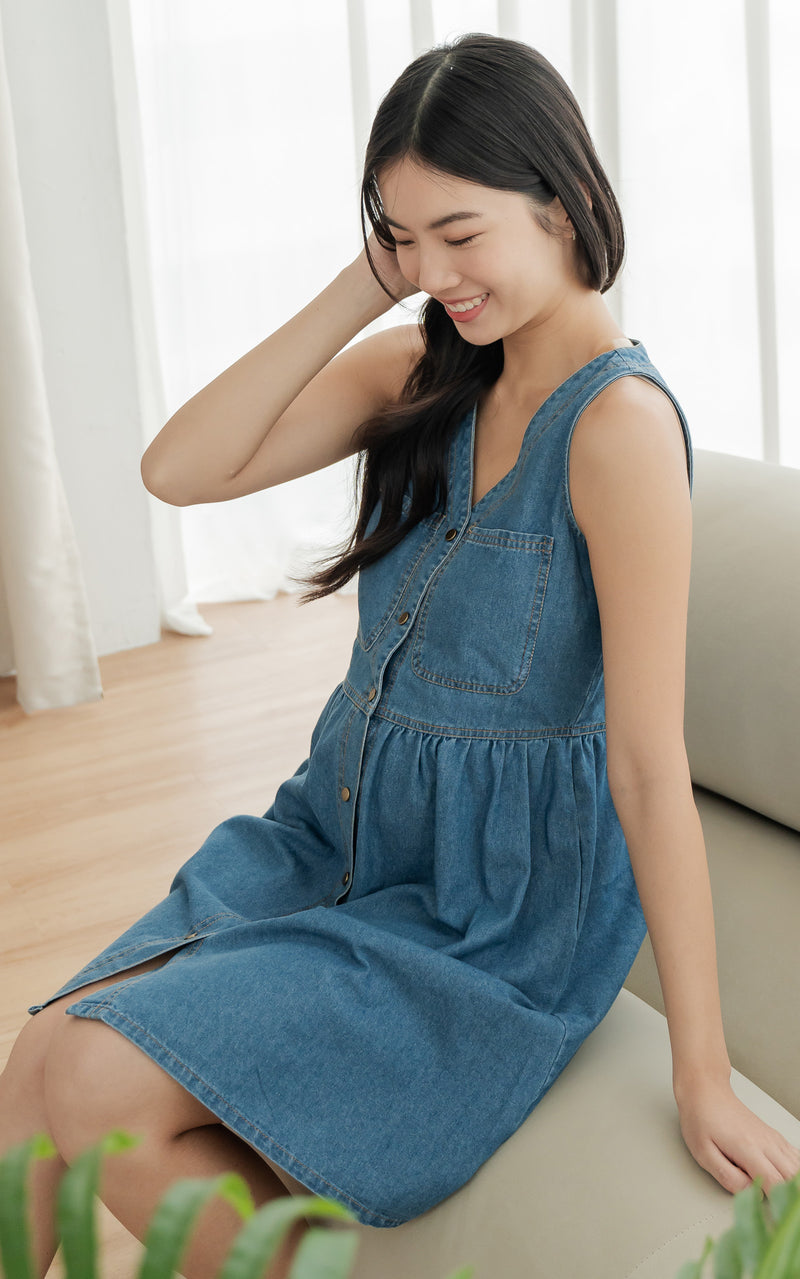 Blakely Denim Nursing Dress in Dark Denim