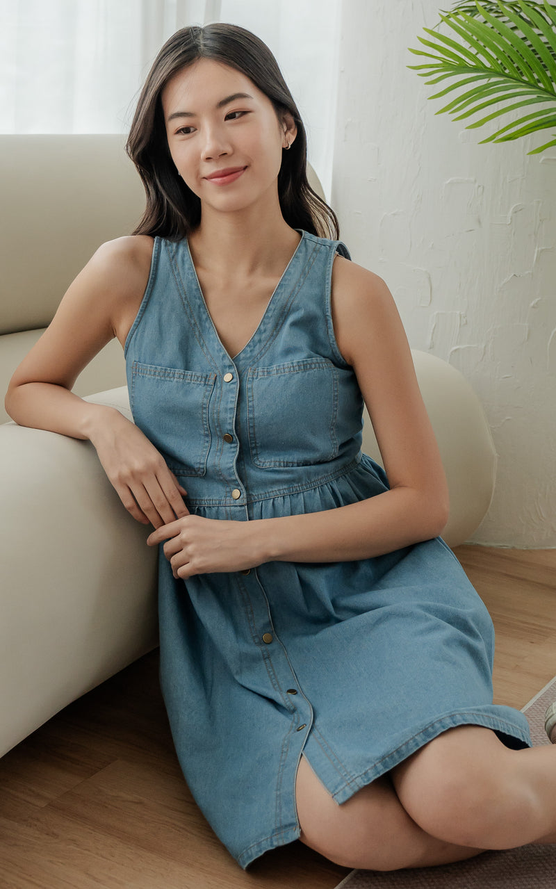 Blakely Denim Nursing Dress in Light Denim