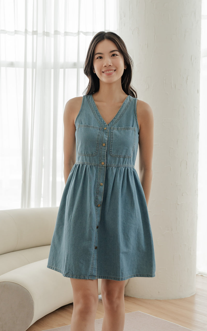 Blakely Denim Nursing Dress in Light Denim