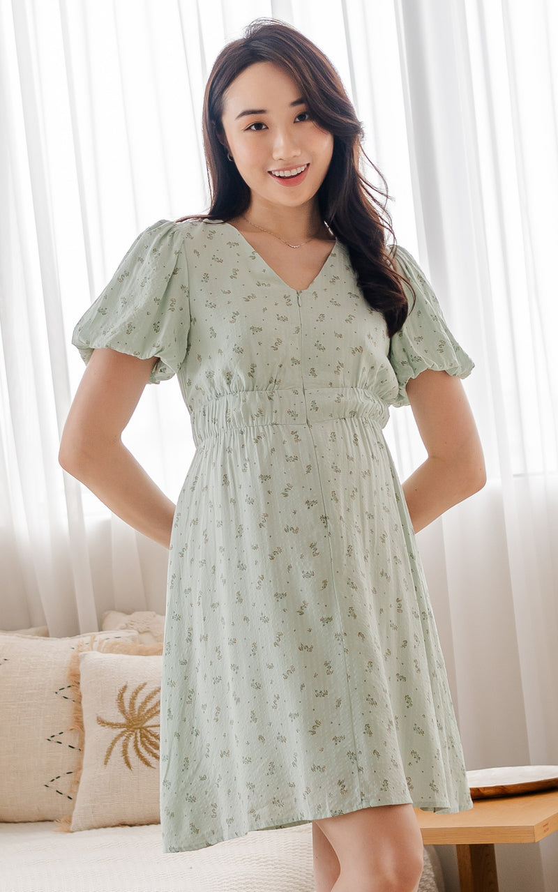 Collins Floral Nursing Dress in Green