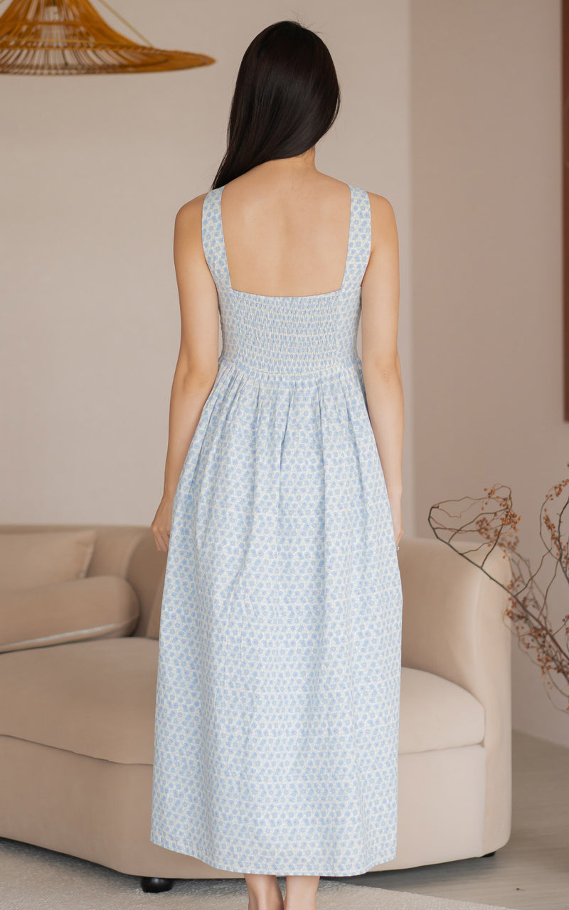 Dahlia Floral Padded Nursing Dress in Blue