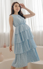 Delaney Tiered Nursing Dress in Blue