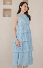 Delaney Tiered Nursing Dress in Blue