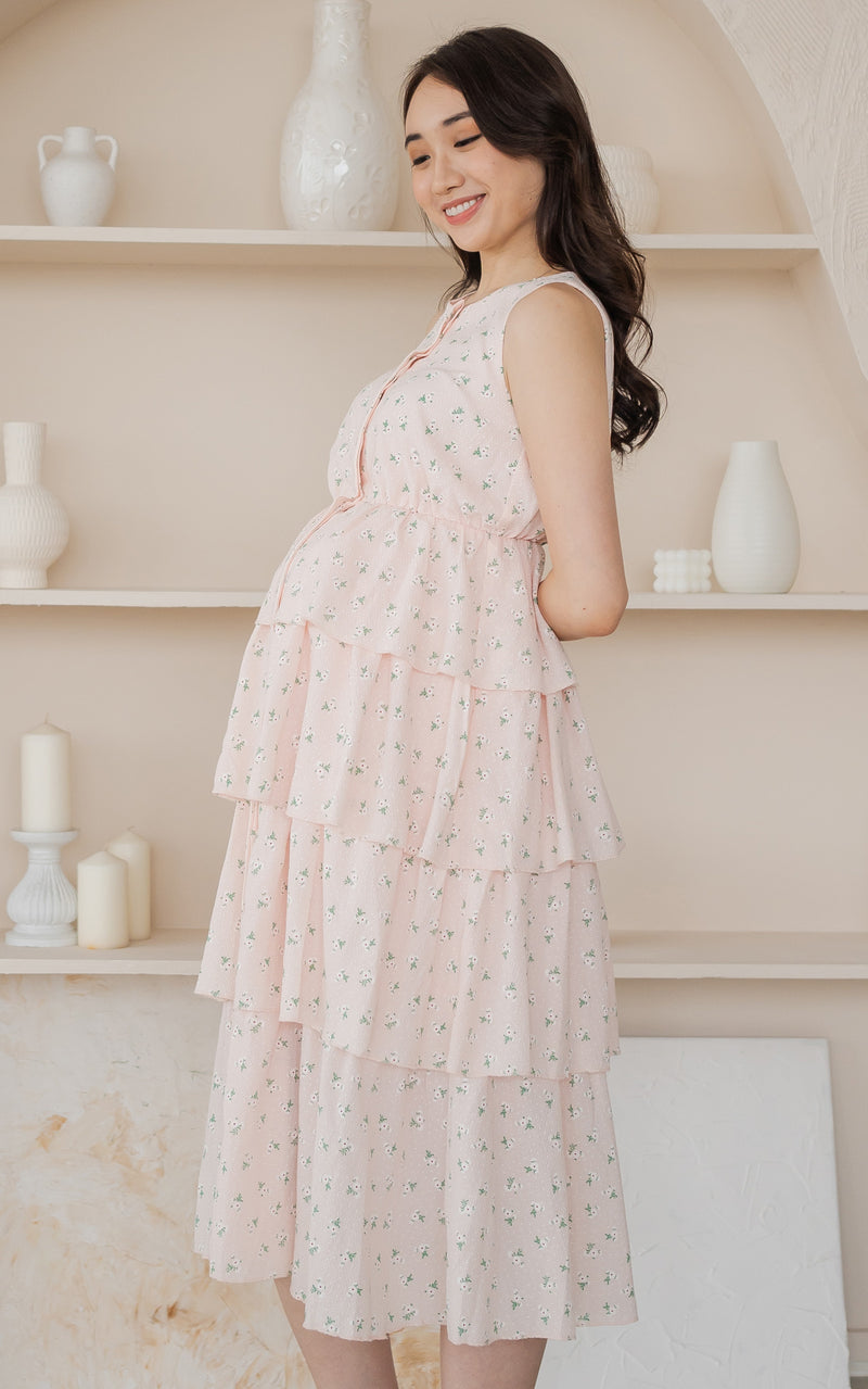 Delaney Tiered Nursing Dress in Pink