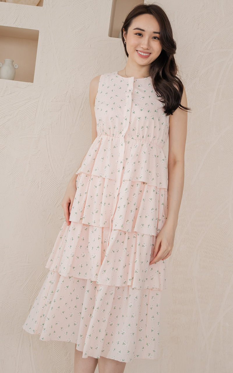 Delaney Tiered Nursing Dress in Pink