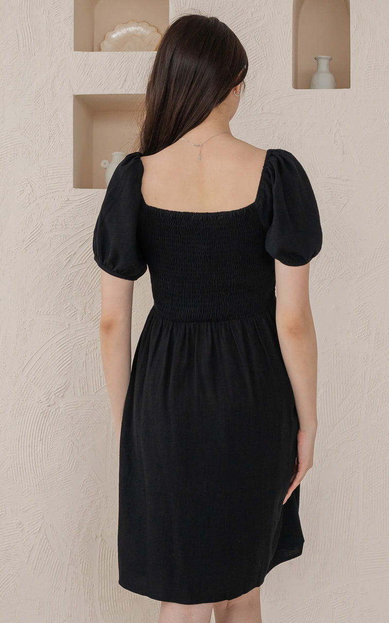 Diana Linen Nursing Dress in Black