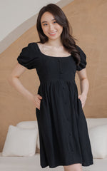 Diana Linen Nursing Dress in Black