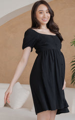 Diana Linen Nursing Dress in Black