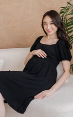 Diana Linen Nursing Dress in Black