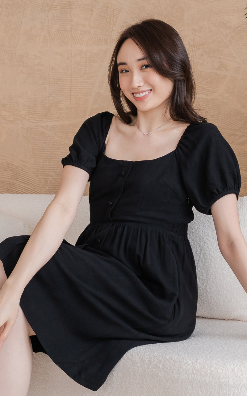 Diana Linen Nursing Dress in Black