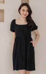 Diana Linen Nursing Dress in Black