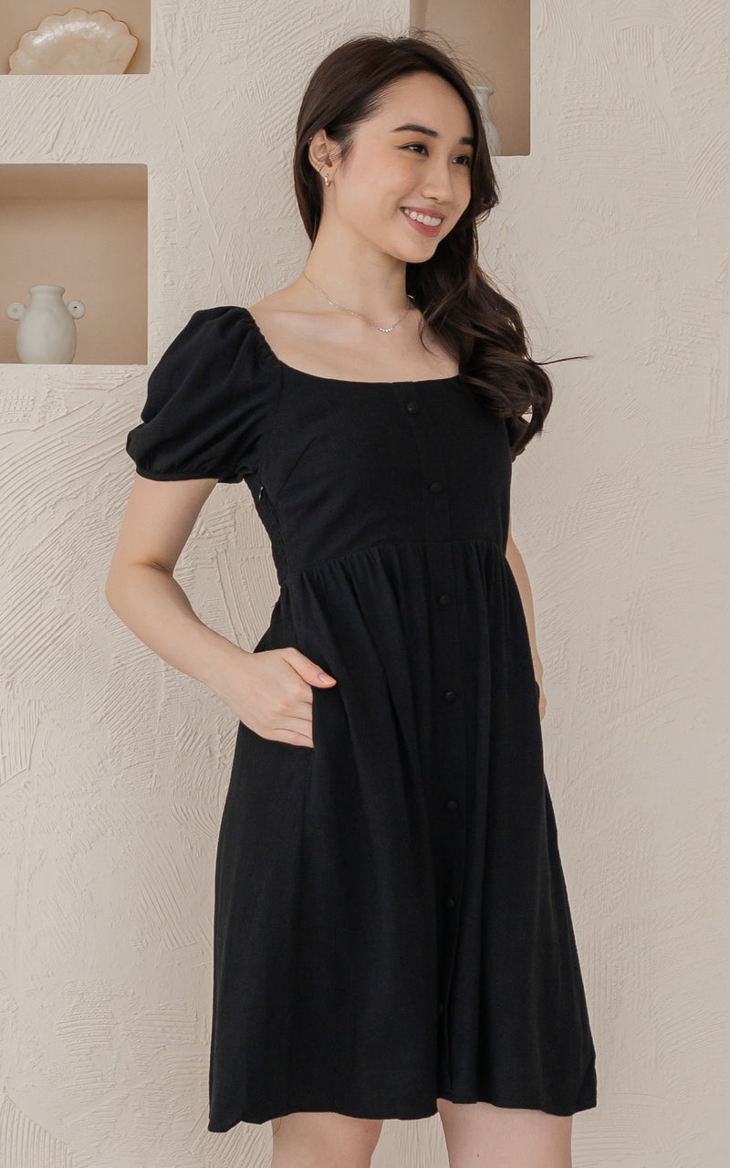 Diana Linen Nursing Dress in Black