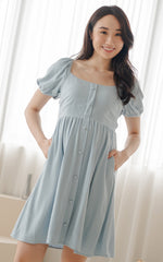 Diana Linen Nursing Dress in Light Blue