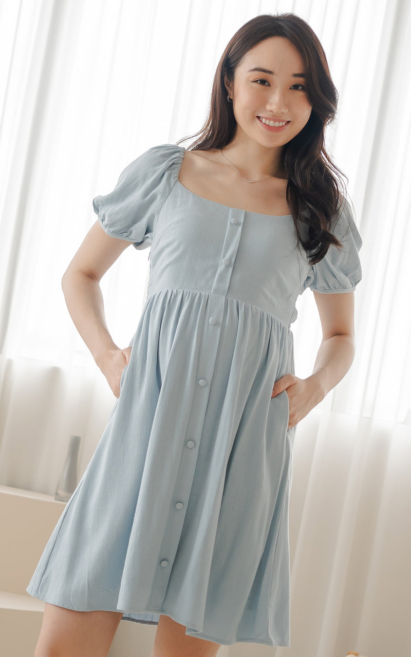 Diana Linen Nursing Dress in Light Blue