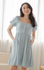 Diana Linen Nursing Dress in Light Blue