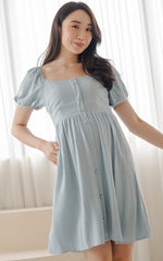 Diana Linen Nursing Dress in Light Blue