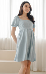 Diana Linen Nursing Dress in Light Blue