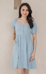 Diana Linen Nursing Dress in Light Blue