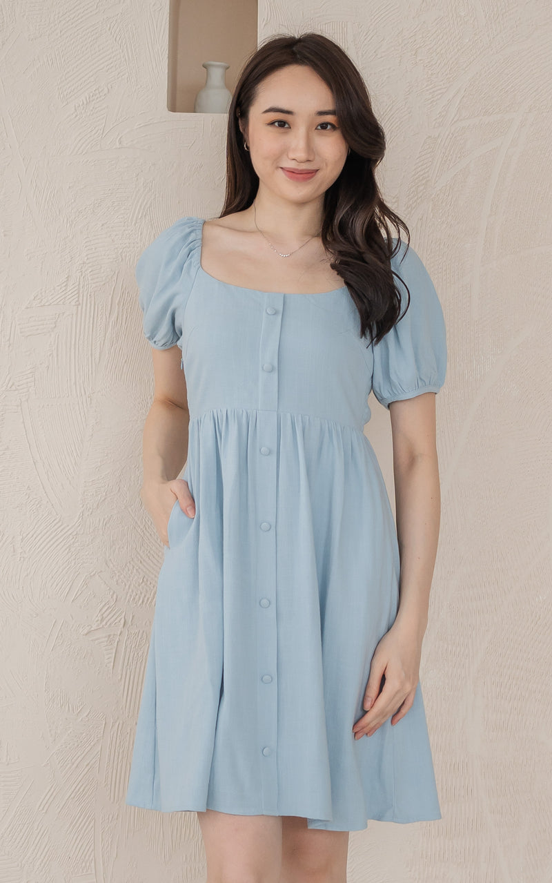 Diana Linen Nursing Dress in Light Blue