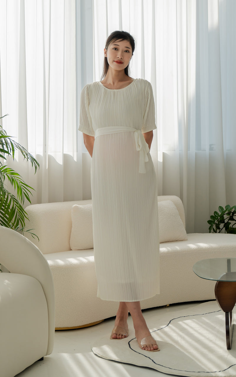 Genevieve Pleated Nursing Dress in Cream