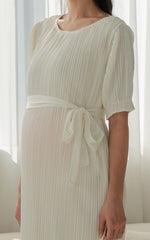 Genevieve Pleated Nursing Dress in Cream