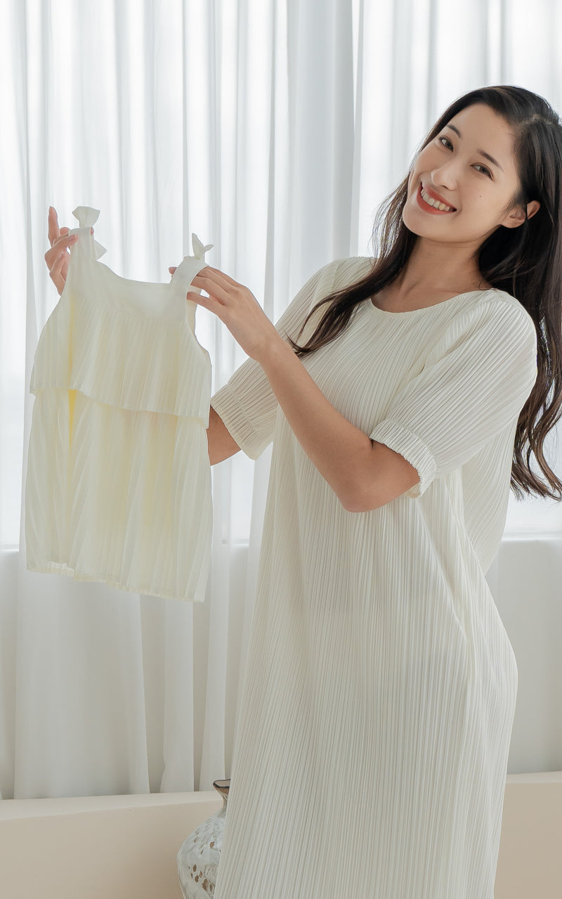 Genevieve Pleated Nursing Dress in Cream