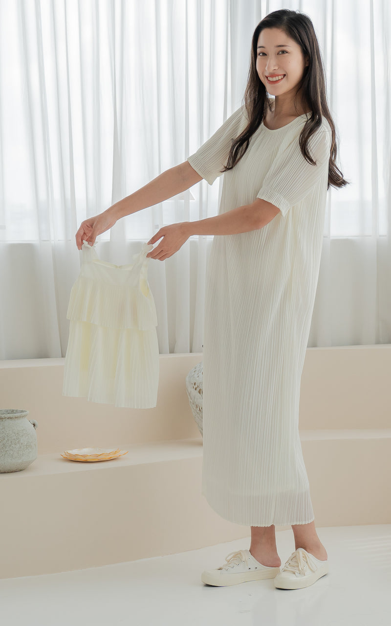 Genevieve Pleated Nursing Dress in Cream