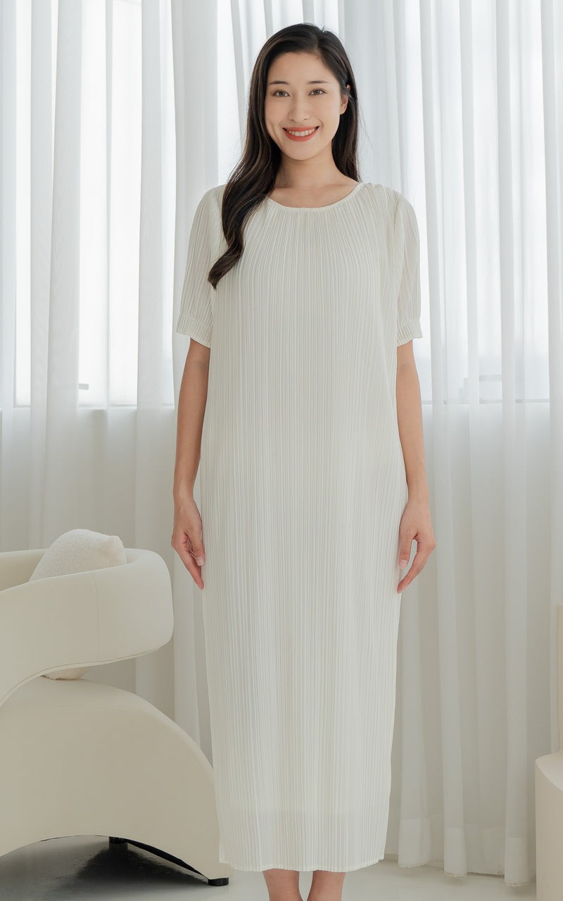 Genevieve Pleated Nursing Dress in Cream