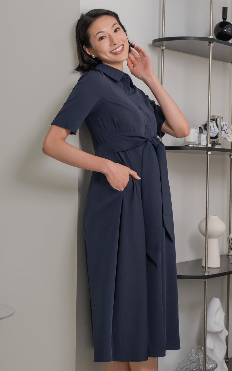 Harmony Nursing Shirtdress in Navy