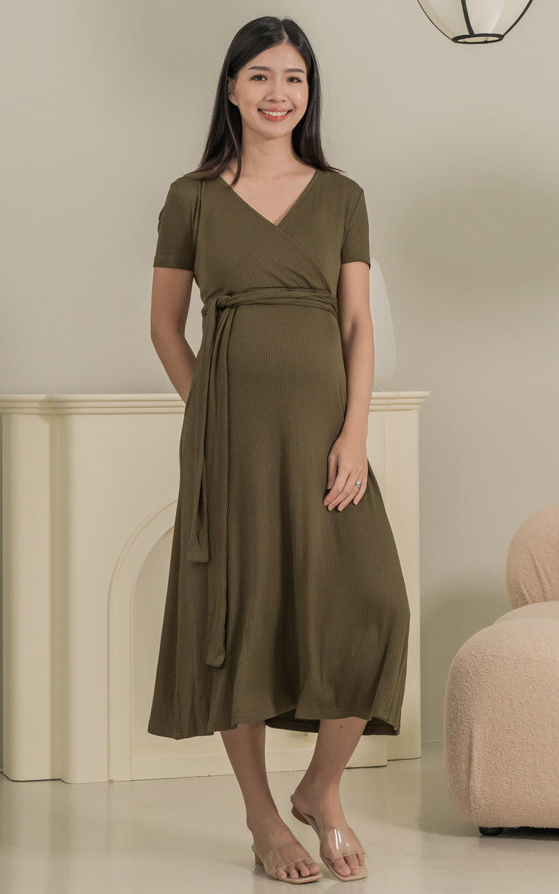 Ximena Knitted Nursing Dress in Green