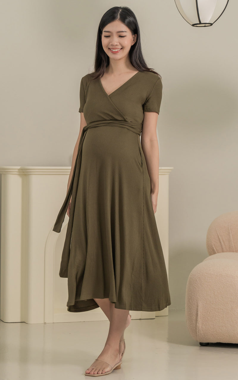 Ximena Knitted Nursing Dress in Green