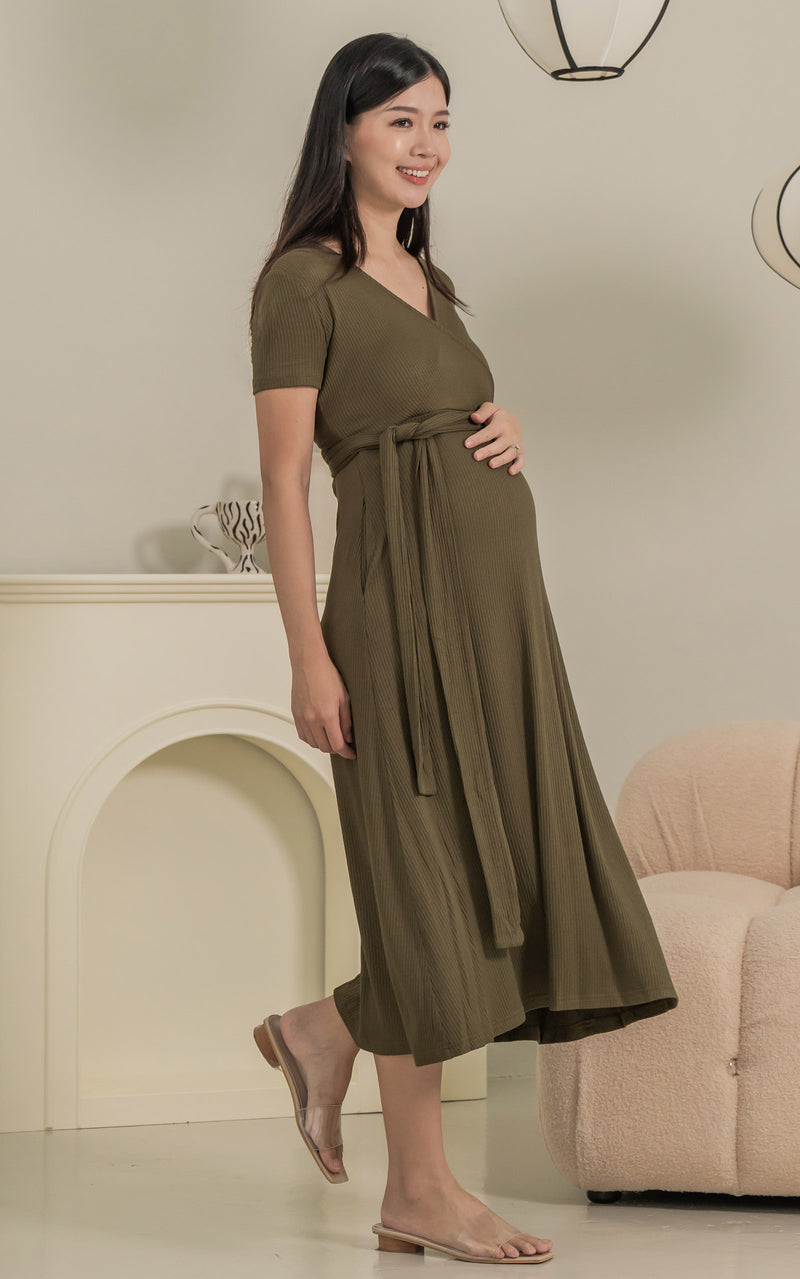 Ximena Knitted Nursing Dress in Green