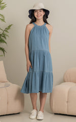 Catalina Flare Cut Nursing Dress in Light Denim