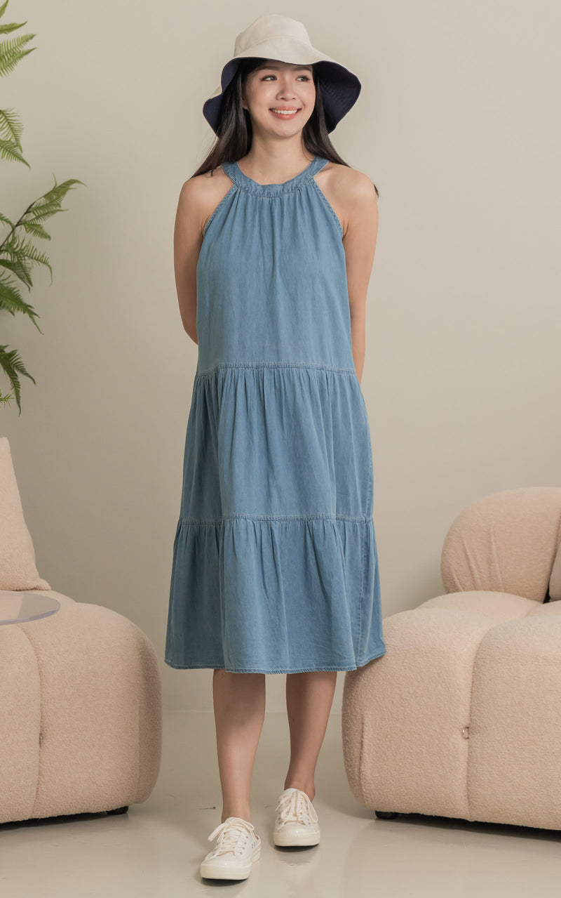 Catalina Flare Cut Nursing Dress in Light Denim