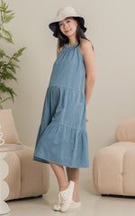 Catalina Flare Cut Nursing Dress in Light Denim