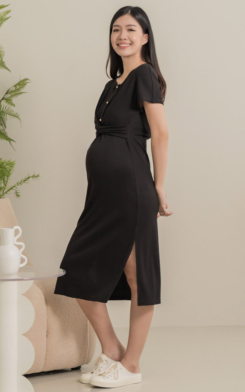 Sloane Knitted Nursing Dress in Black