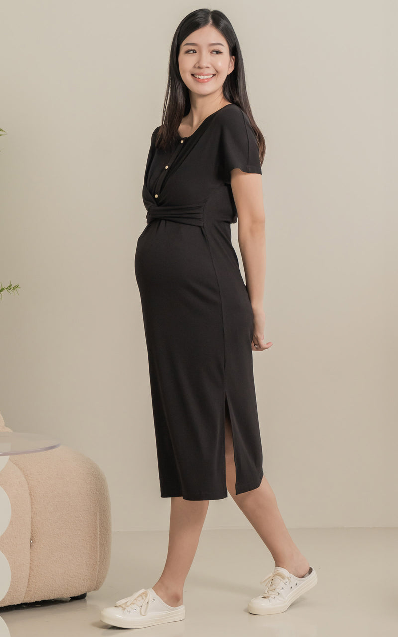 Sloane Knitted Nursing Dress in Black