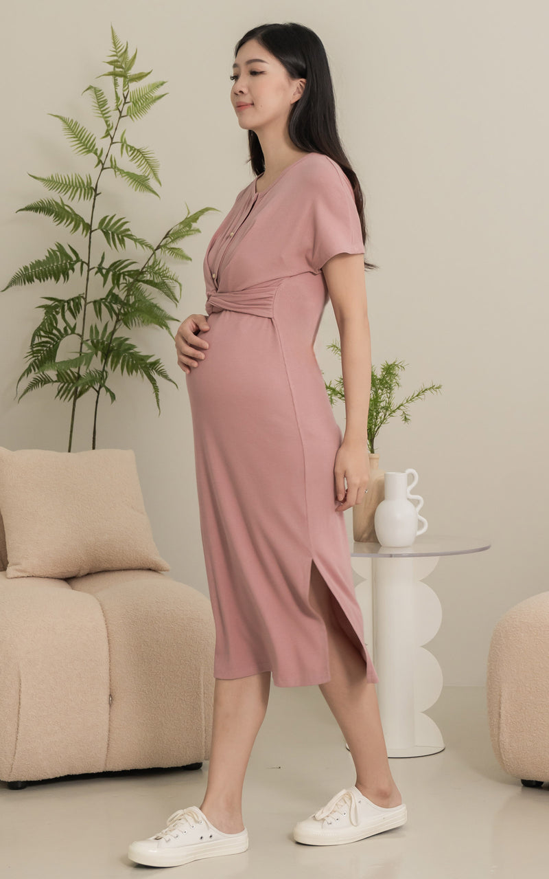 Sloane Knitted Nursing Dress in Pink